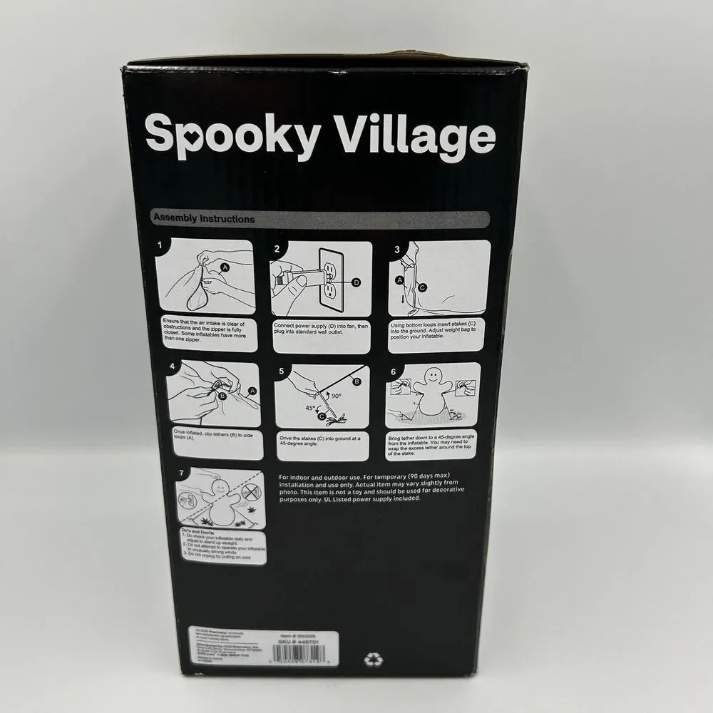 Spooky Village Halloween Inflatable Light Up Ghost‎ Pumpkin 3.5 FT